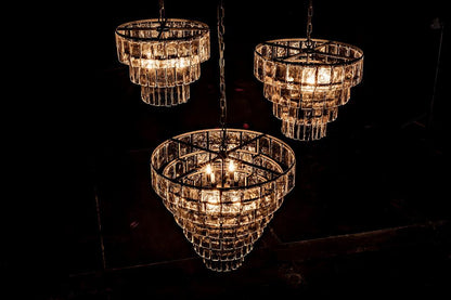 Noir Carnegie Chandelier, 4-Light, Matte Black, Handblown Glass, 20"W (LAMP684M YUU6013GVE)