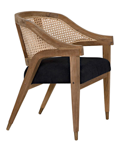 Noir Chloe Dining Chair, Natural, Black Cotton Fabric, 33"H (GCHA283T YUU6013JVE)