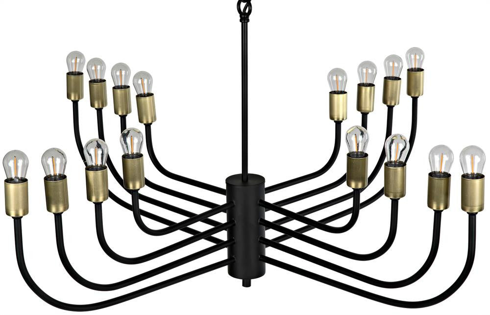 Noir Claude Chandelier Matte Black, Antique Brass