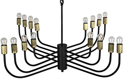 Noir Claude Chandelier Matte Black, Antique Brass