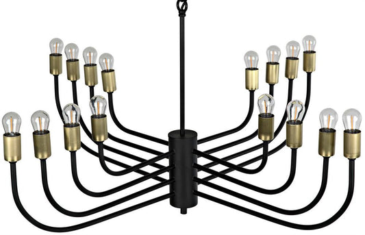 Noir Claude Chandelier Matte Black, Antique Brass