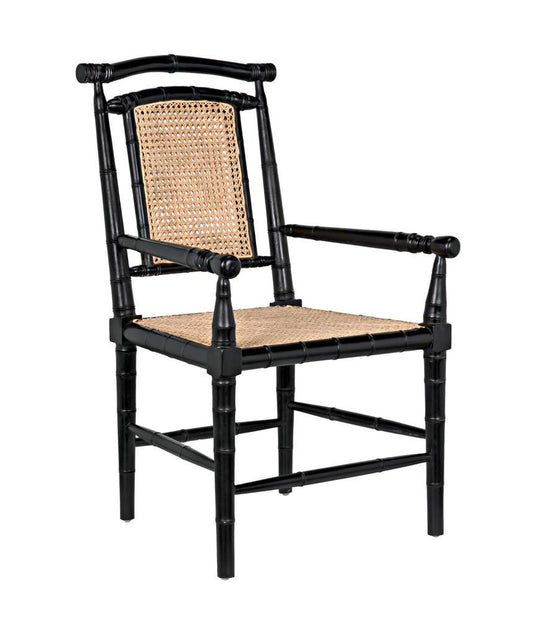 Noir Colonial Bamboo Arm Dining Chair Hand-Rubbed Black
