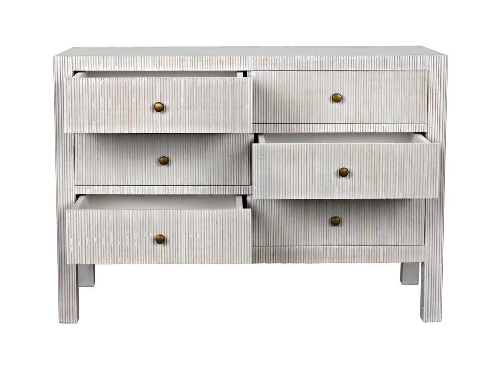 Noir Conrad Dresser, 6-Drawer, White Wash, 47.5"W GDRE221WH, Noir GDRE221WH YUU6013LUU