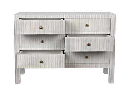 Noir Conrad Dresser, 6-Drawer, White Wash, 47.5"W GDRE221WH, Noir GDRE221WH YUU6013LUU