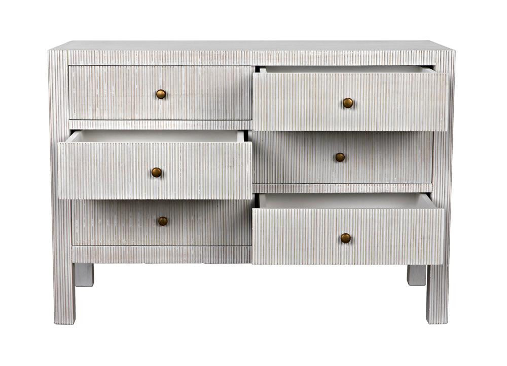 Noir Conrad Dresser, 6-Drawer, White Wash, 47.5"W GDRE221WH, Noir GDRE221WH YUU6013LUU