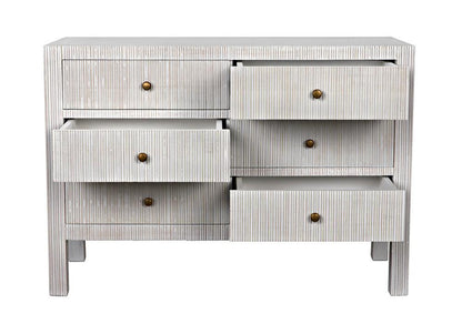 Noir Conrad Dresser, 6-Drawer, White Wash, 47.5"W GDRE221WH, Noir GDRE221WH YUU6013LUU