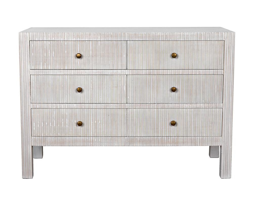 Noir Conrad Dresser, 6-Drawer, White Wash, 47.5"W GDRE221WH, Noir GDRE221WH YUU6013LUU