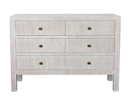 Noir Conrad Dresser, 6-Drawer, White Wash, 47.5"W GDRE221WH, Noir GDRE221WH YUU6013LUU