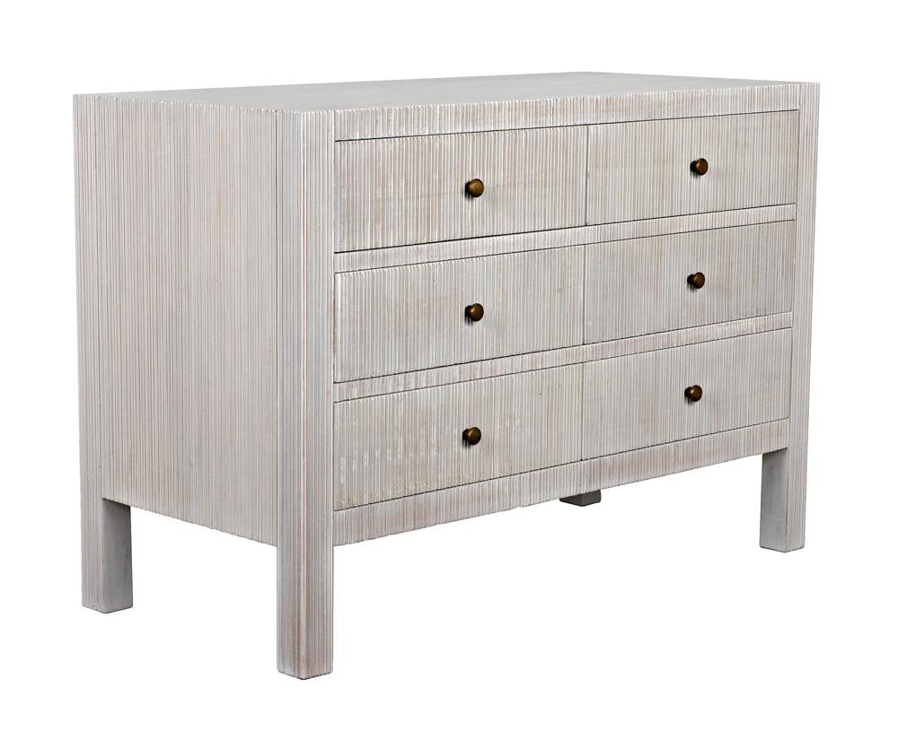 Noir Conrad Dresser, 6-Drawer, White Wash, 47.5"W GDRE221WH, Noir GDRE221WH YUU6013LUU