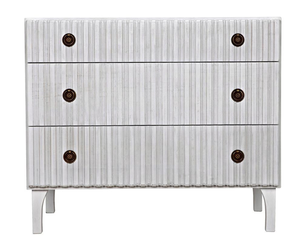 Noir Daryl Dresser, 3-Drawer, White Wash, 38"W GDRE164WH, Noir GDRE164WH YUU6013LV0