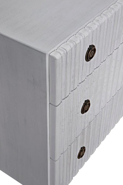 Noir Daryl Dresser, 3-Drawer, White Wash, 38"W GDRE164WH, Noir GDRE164WH YUU6013LV0