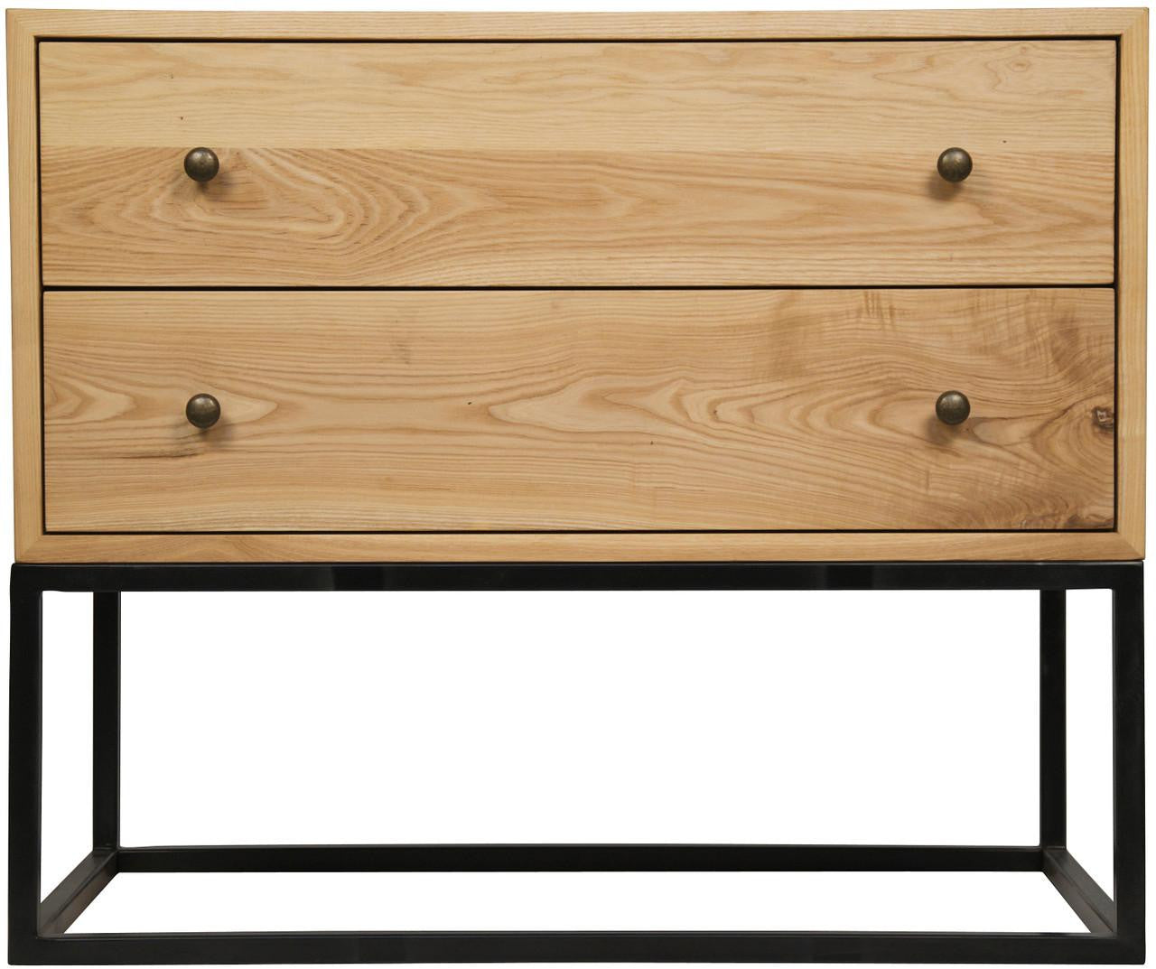 Noir Downtown Side Table, 2-Drawer, Natural, Matte Black Base, 26"H (GTAB676MTB YUU6013MU3)
