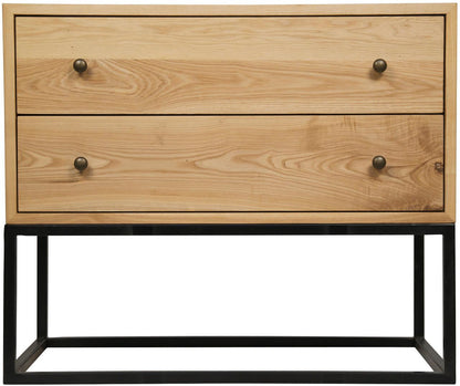 Noir Downtown Side Table, 2-Drawer, Natural, Matte Black Base, 26"H (GTAB676MTB YUU6013MU3)