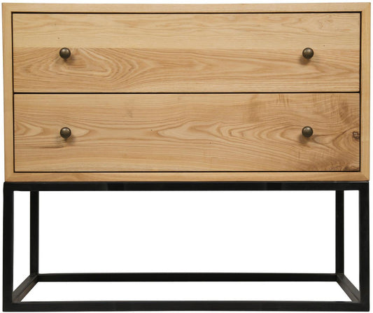 Noir Downtown Side Table, 2-Drawer, Natural, Matte Black Base, 26"H (GTAB676MTB YUU6013MU3)