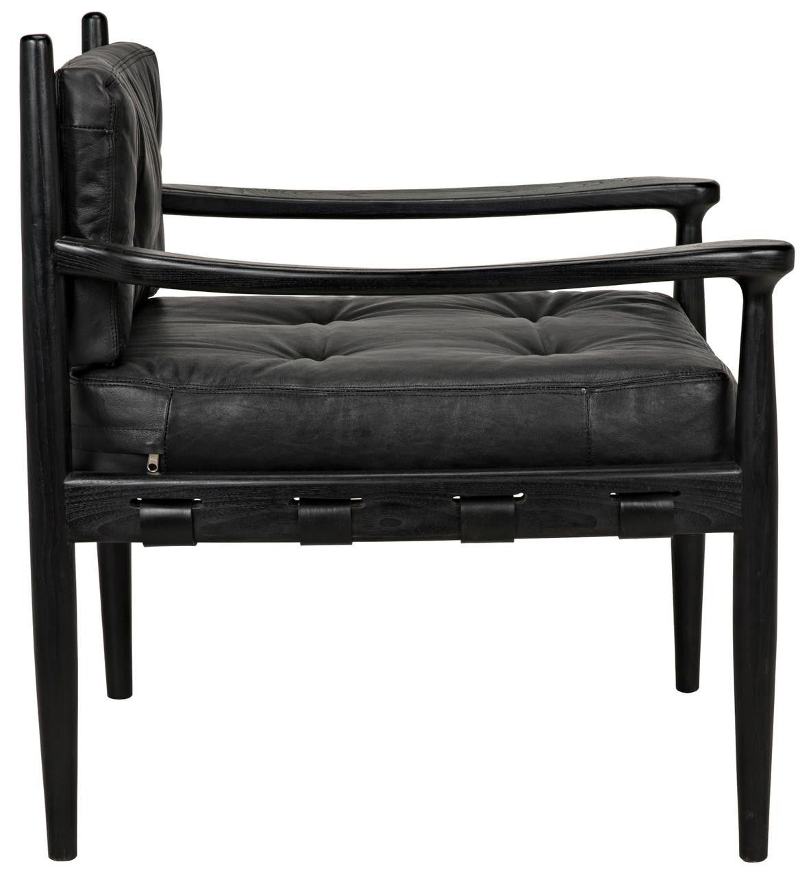 Noir Fogel Lounge Chair, Charcoal Black, Black Leather, 32"H (AE-42CHB YUU6013HWR)