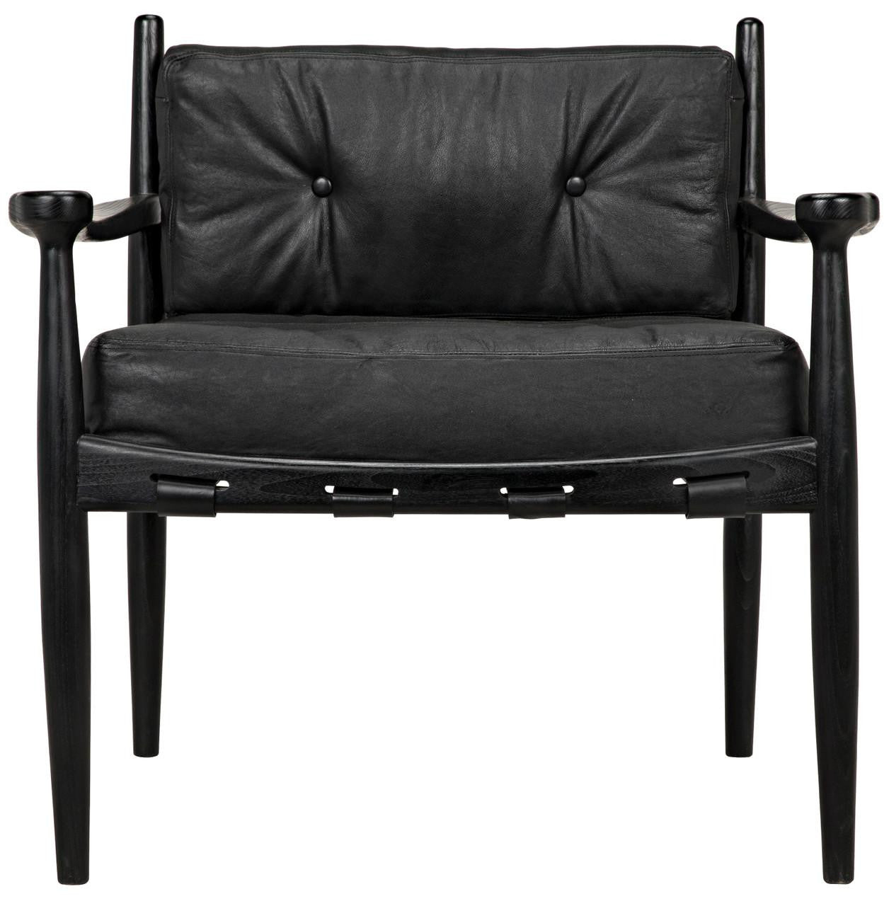 Noir Fogel Lounge Chair, Charcoal Black, Black Leather, 32"H (AE-42CHB YUU6013HWR)