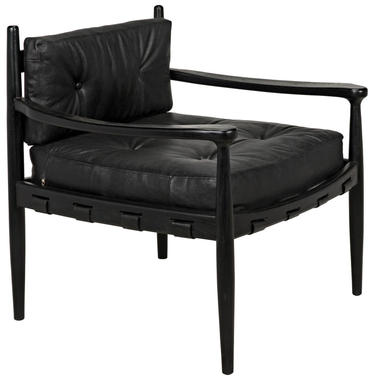 Noir Fogel Lounge Chair, Charcoal Black, Black Leather, 32"H (AE-42CHB YUU6013HWR)