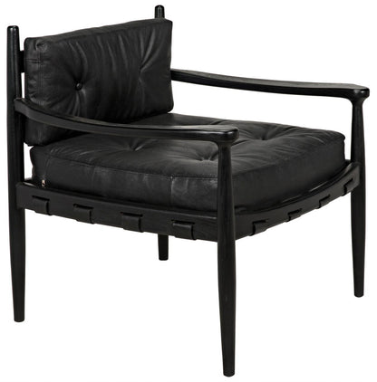 Noir Fogel Lounge Chair, Charcoal Black, Black Leather, 32"H (AE-42CHB YUU6013HWR)