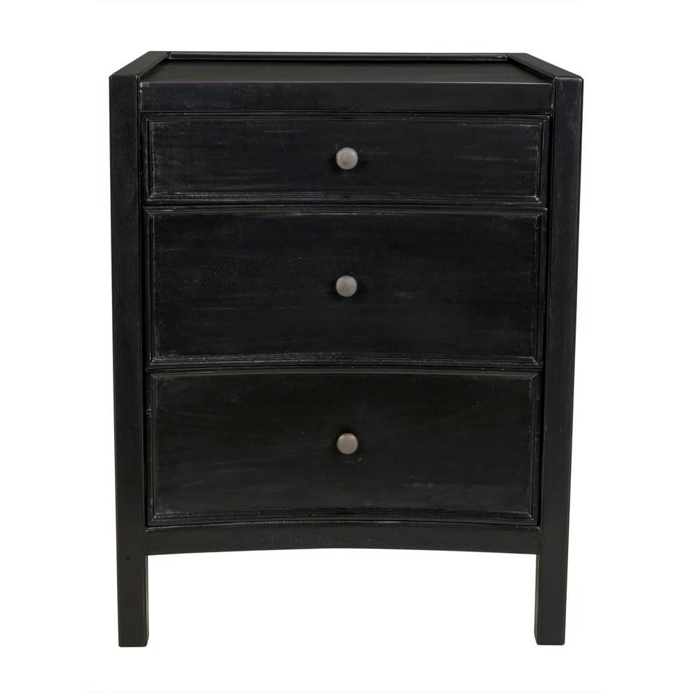 Noir Hampton Night Stand, 3-Drawer, Hand Rubbed Black, 24"W GTAB928HB, Noir GTAB928HB YUU6013LVD