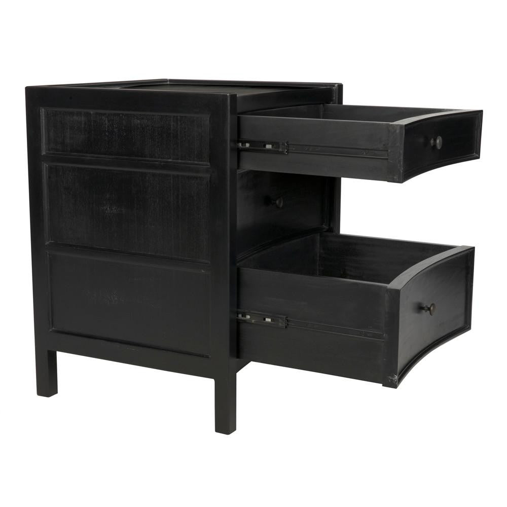 Noir Hampton Night Stand, 3-Drawer, Hand Rubbed Black, 24"W GTAB928HB, Noir GTAB928HB YUU6013LVD