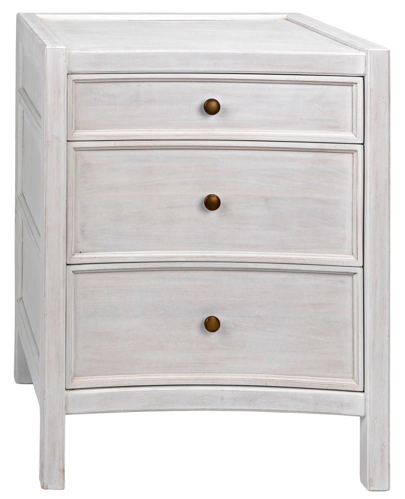 Noir Hampton Night Stand, 3-Drawer, White Wash, 24"W GTAB928WH, Noir GTAB928WH YUU6013LVE
