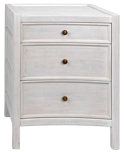 Noir Hampton Night Stand, 3-Drawer, White Wash, 24"W GTAB928WH, Noir GTAB928WH YUU6013LVE
