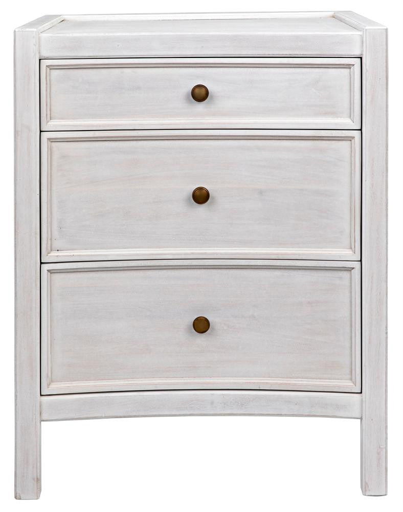 Noir Hampton Night Stand, 3-Drawer, White Wash, 24"W GTAB928WH, Noir GTAB928WH YUU6013LVE
