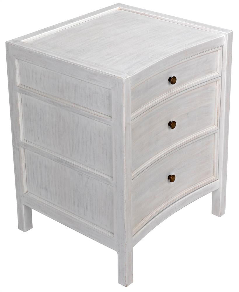 Noir Hampton Night Stand, 3-Drawer, White Wash, 24"W GTAB928WH, Noir GTAB928WH YUU6013LVE