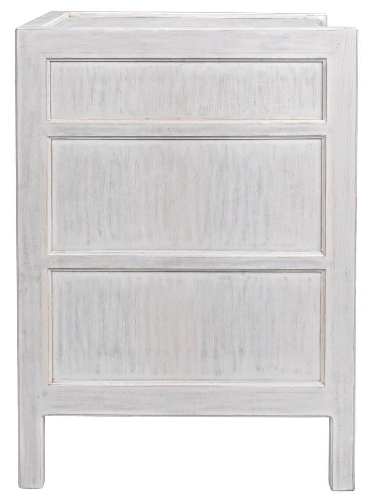 Noir Hampton Night Stand, 3-Drawer, White Wash, 24"W GTAB928WH, Noir GTAB928WH YUU6013LVE