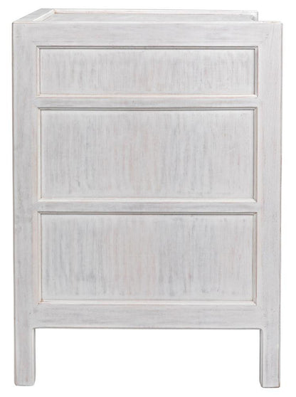 Noir Hampton Night Stand, 3-Drawer, White Wash, 24"W GTAB928WH, Noir GTAB928WH YUU6013LVE