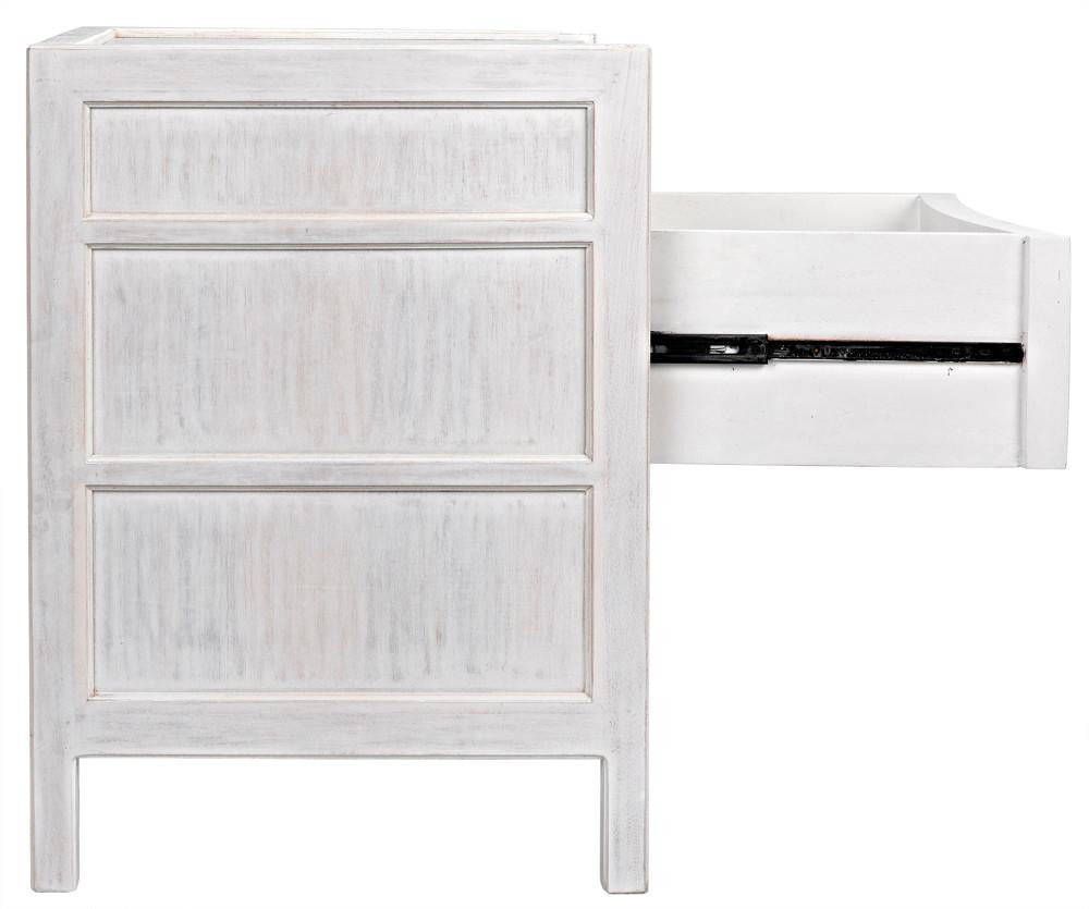 Noir Hampton Night Stand, 3-Drawer, White Wash, 24"W GTAB928WH, Noir GTAB928WH YUU6013LVE