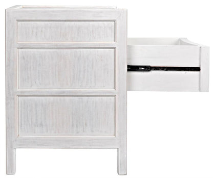 Noir Hampton Night Stand, 3-Drawer, White Wash, 24"W GTAB928WH, Noir GTAB928WH YUU6013LVE