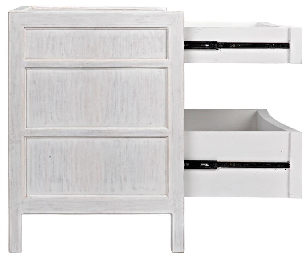 Noir Hampton Night Stand, 3-Drawer, White Wash, 24"W GTAB928WH, Noir GTAB928WH YUU6013LVE