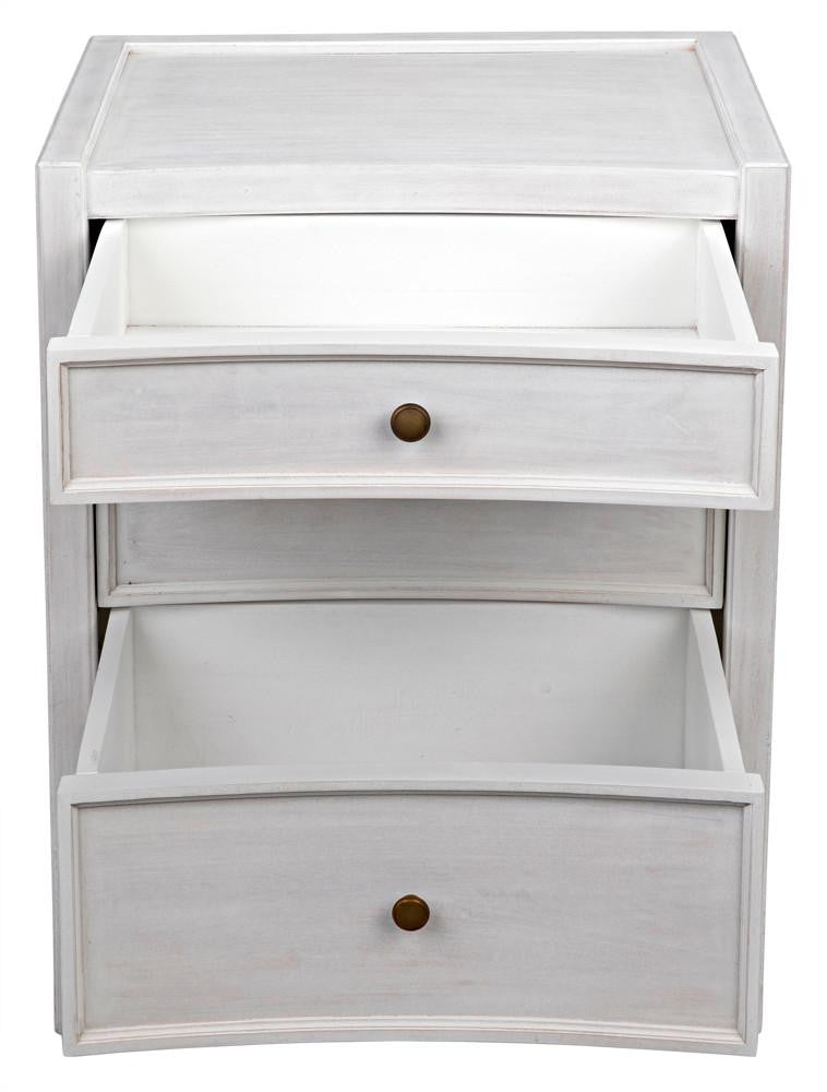 Noir Hampton Night Stand, 3-Drawer, White Wash, 24"W GTAB928WH, Noir GTAB928WH YUU6013LVE