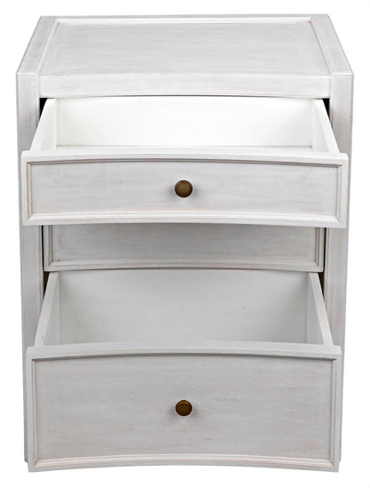 Noir Hampton Night Stand, 3-Drawer, White Wash, 24"W GTAB928WH, Noir GTAB928WH YUU6013LVE