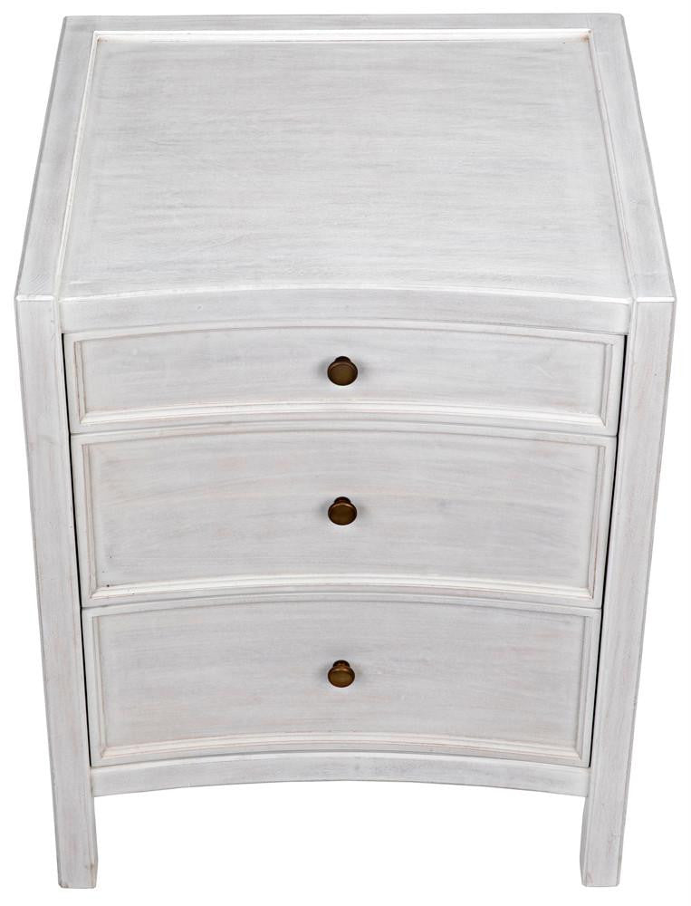 Noir Hampton Night Stand, 3-Drawer, White Wash, 24"W GTAB928WH, Noir GTAB928WH YUU6013LVE