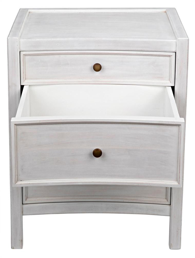 Noir Hampton Night Stand, 3-Drawer, White Wash, 24"W GTAB928WH, Noir GTAB928WH YUU6013LVE