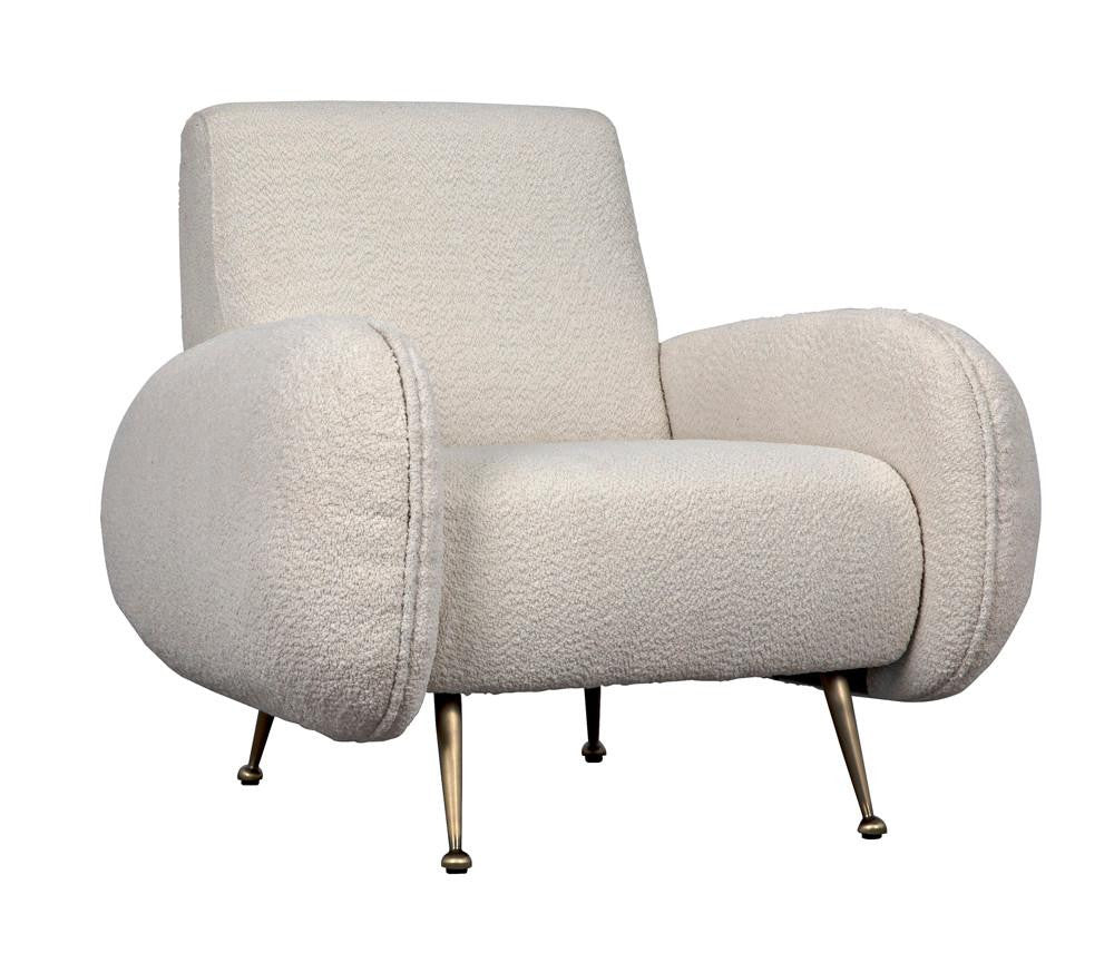 Noir Hera Lounge Chair Antique Brass, Off-White