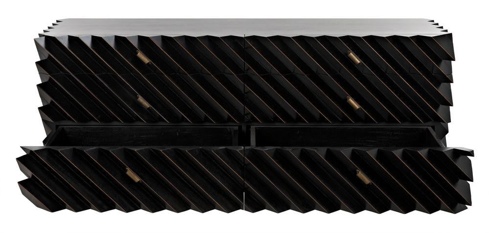 Noir Hikaru Dresser, 6-Drawer, Hand-Rubbed Black, 76"W GDRE247HB, Noir GDRE247HB YUU6013MQM