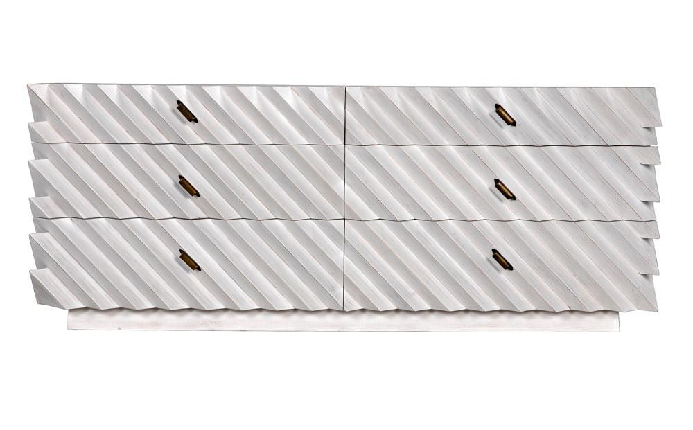 Noir Hikaru Dresser, 6-Drawer, White Wash, 76"W GDRE247WH, Noir GDRE247WH YUU6013MQN