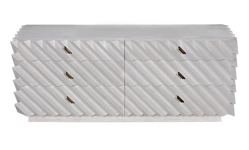 Noir Hikaru Dresser, 6-Drawer, White Wash, 76"W GDRE247WH, Noir GDRE247WH YUU6013MQN