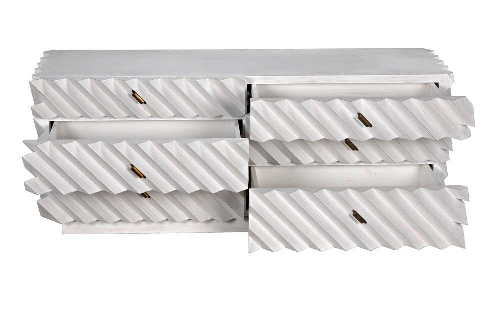 Noir Hikaru Dresser, 6-Drawer, White Wash, 76"W GDRE247WH, Noir GDRE247WH YUU6013MQN