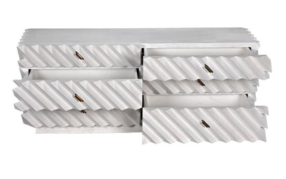 Noir Hikaru Dresser, 6-Drawer, White Wash, 76"W GDRE247WH, Noir GDRE247WH YUU6013MQN