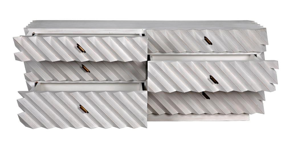 Noir Hikaru Dresser, 6-Drawer, White Wash, 76"W GDRE247WH, Noir GDRE247WH YUU6013MQN