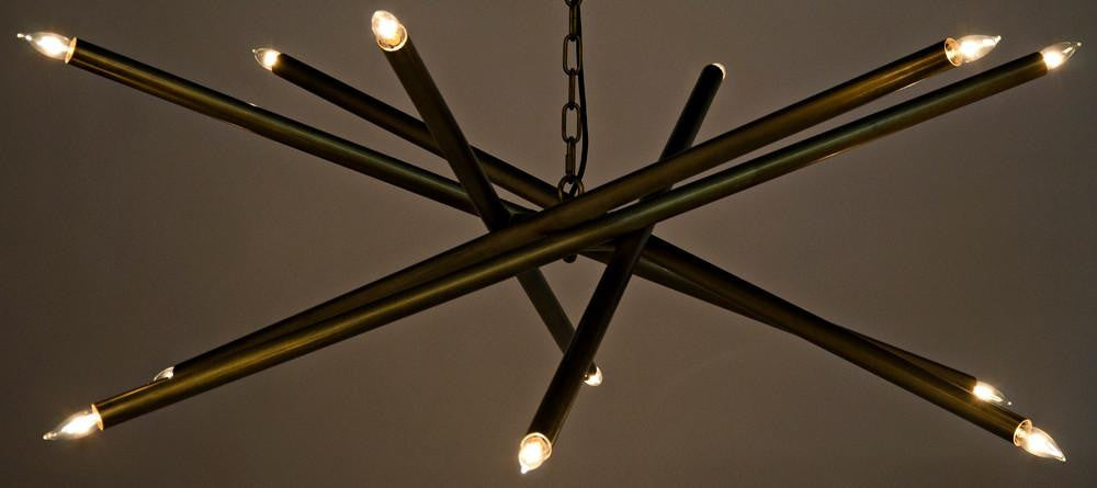 Noir Ikram Chandelier, 10-Light, Antique Brass, 47"W (LAMP609MB YUU6013GWA)