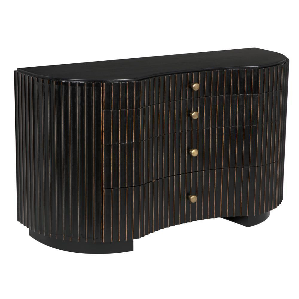 Noir Irene Dresser Hand Rubbed Black with Light Brown Trim