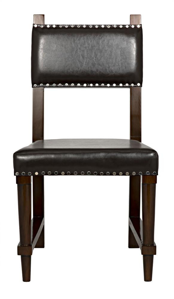 Noir Kerouac Dining Chair, Distressed Brown, Brown Leather, 37"H (GCHA275D YUU6013JWQ)