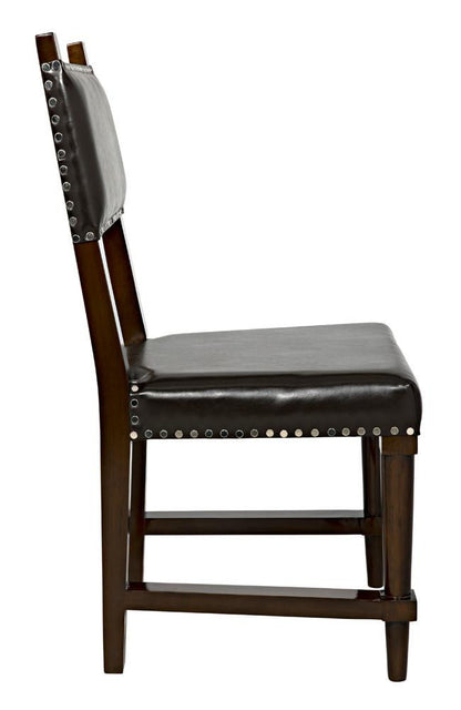 Noir Kerouac Dining Chair, Distressed Brown, Brown Leather, 37"H (GCHA275D YUU6013JWQ)