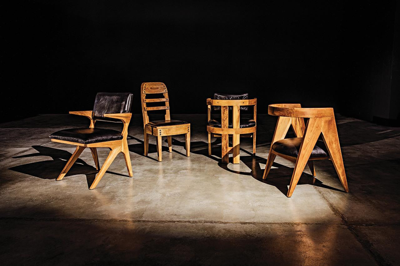 Noir Laila Dining Chair, Natural, Black Leather, 36"H (AE-172T YUU6013JWV)