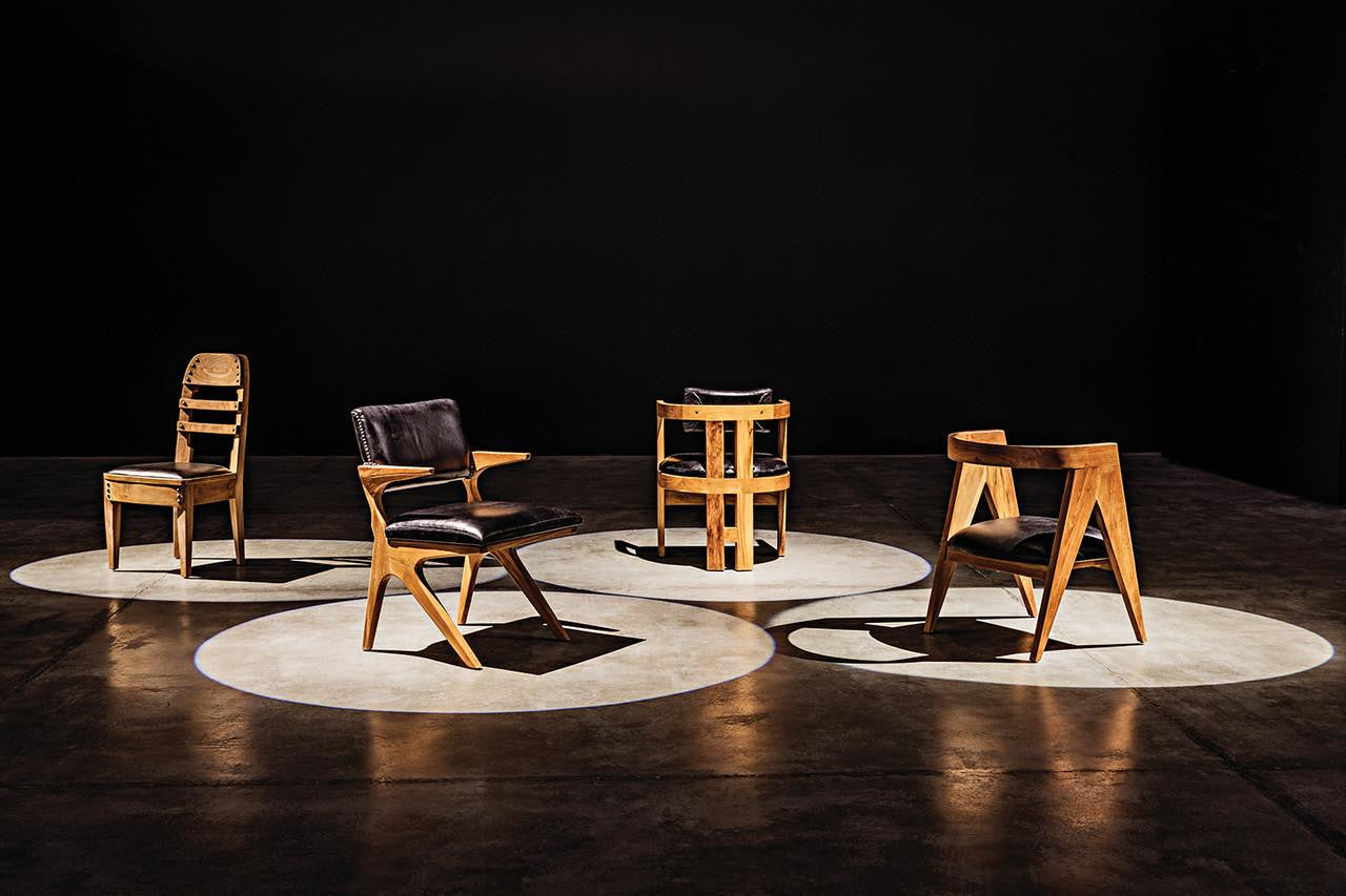 Noir Laila Dining Chair, Natural, Black Leather, 36"H (AE-172T YUU6013JWV)